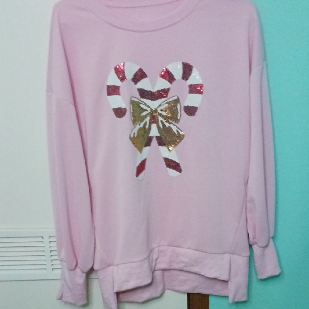 Pink Sweater with Candy Cane Design